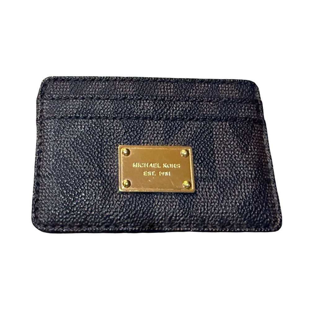 Michael Kors Brown Signature Card Holder Slim Wallet NWOT Gold Logo